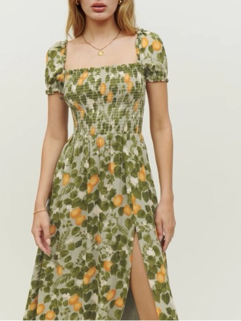 Reformation Smoked Inka Dress Orange Grove Floral Midi Dress